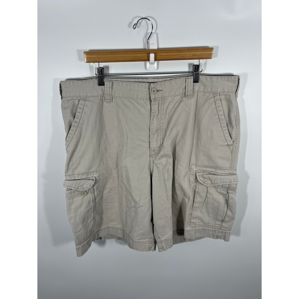 Y2K Mens Cargo Shorts 42 Beige 100% Cotton Baggy Skater Street